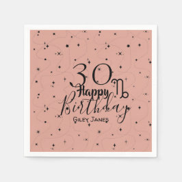 Boho Capricorn schwarze Sterne Rosa Geburtstag Nap Serviette