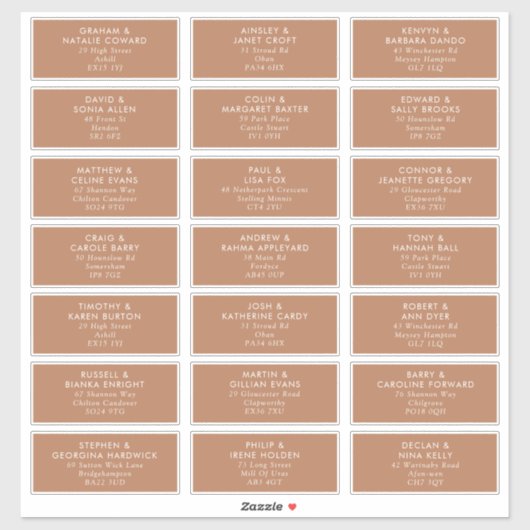 Boho Caramel Mocha Wedding Guest Address Labels (Blatt)