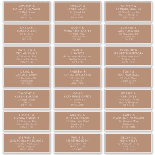 Boho Caramel Mocha Wedding Guest Address Labels (Vorderseite)