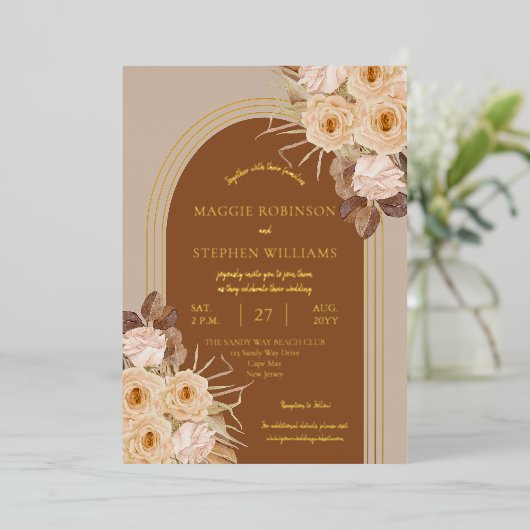 Boho Caramel Rose | Trockenrasen Folieneinladung (Stehend vorne)