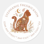 Boho Cat Address Labels – Cat Mom Gift Runder Aufkleber (Vorderseite)