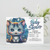 Boho Cat Custom Boy Baby Dusche Einladung (Stehend Vorderseite)