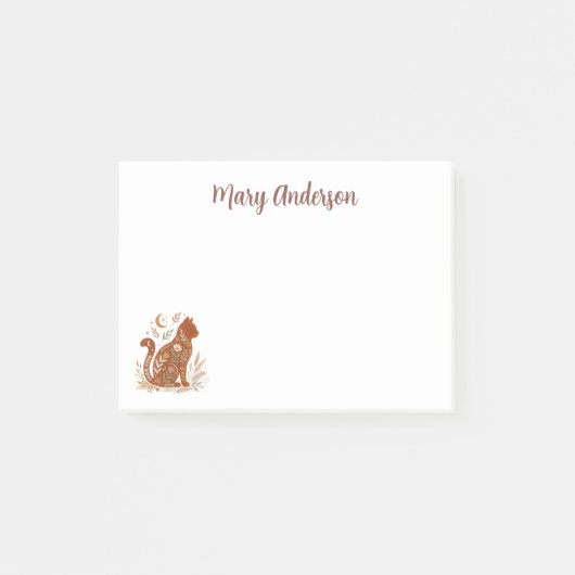 Boho Cat Floral  Post-it Klebezettel (Vorderseite)