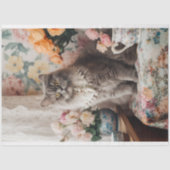 Boho Cat in Florals 1 Dekoupage Paper Seidenpapier (Vorderseite)
