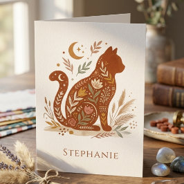 Boho Cat Lover Floral Celestial Notecard Dankeskarte