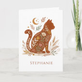 Boho Cat Lover Floral Celestial Notecard Dankeskarte (Vorderseite)