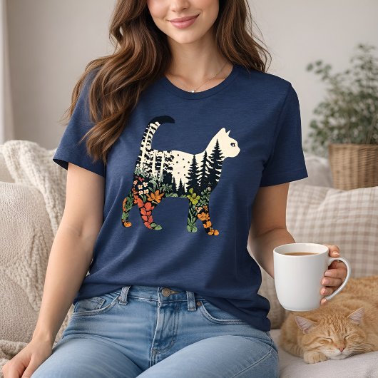 Boho Cat Plants Floral Nature Tee for Cat Lovers 