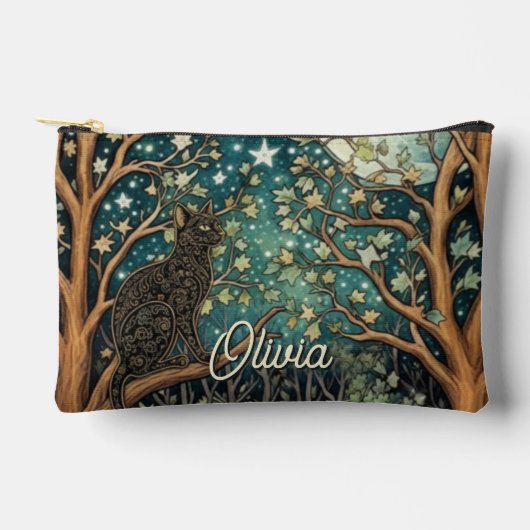 Boho cat starry night sky woodland forest zubehörtasche (Vorderseite)