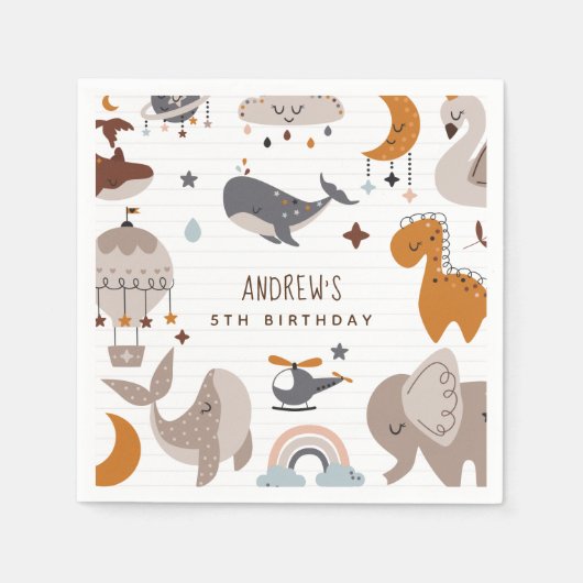 Boho Celestial Animals Bohemisch Rainbow Kid Party Serviette (Vorderseite)