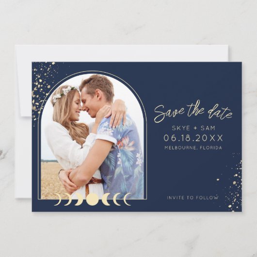 Boho Celestial Arch Foto Wedding Save The Date (Vorderseite)