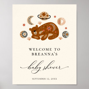 Boho Celestial Bear Baby Dusche Willkommen Poster