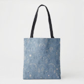 Boho Celestial Botanical Dusty Blue Canvas Accesso Tasche (Vorderseite)