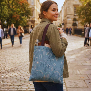 Boho Celestial Botanical Dusty Blue Canvas Accesso Tasche
