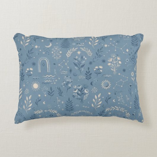 Boho Celestial Botanical Dusty Blue Gemütlich Dekokissen (Vorderseite)