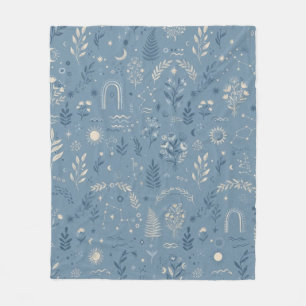 Boho Celestial Botanical Dusty Blue Kuscheldecke Fleecedecke