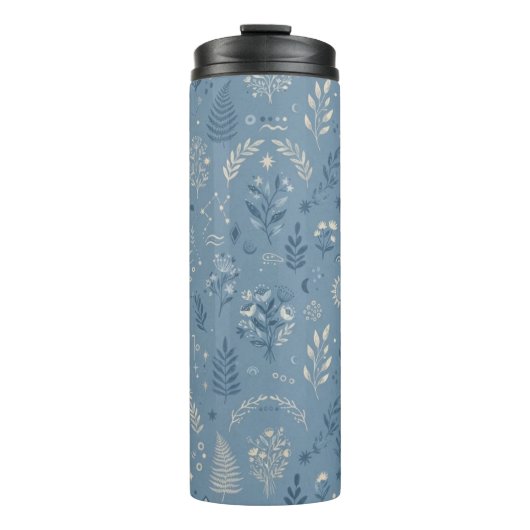 Boho Celestial Botanical Staubblauer Trinkglas Thermosbecher (Vorderseite)