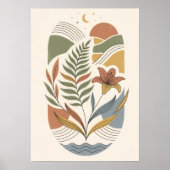 Boho Celestial Botanischer Landschaftskunst Druck  Poster (Vorne)