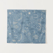 Boho Celestial Botanischer Staubblauer Wandbehang Wandteppich (Vorderseite (Horizontal))