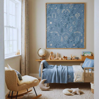 Boho Celestial Botanischer Staubblauer Wandbehang Wandteppich