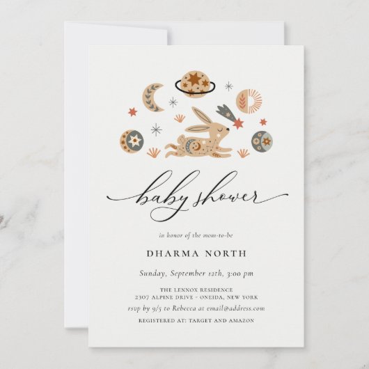 Boho Celestial Bunny Baby Shower Einladung (Vorderseite)