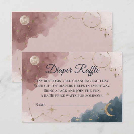 Boho Celestial Diaper Raffle Card | Gold Moon Dankeskarte (Vorne/Hinten)