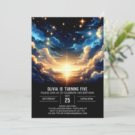 Boho Celestial Digital Geburtstag Einladung (Stehend Vorderseite)