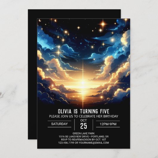 Boho Celestial Digital Geburtstag Einladung (Vorne/Hinten)