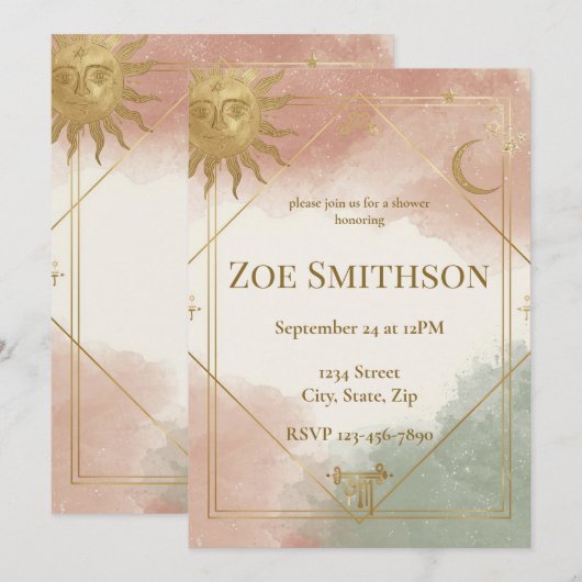 Boho Celestial Dusche Einladung Terracotta (Vorne/Hinten)