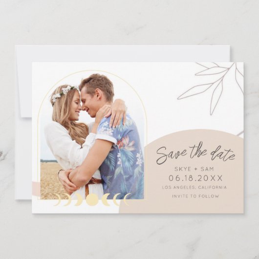 Boho Celestial Foto Wedding Save The Date (Vorderseite)