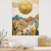 Boho Celestial Großer Goldener Sonnengipfel Poster (Küche)