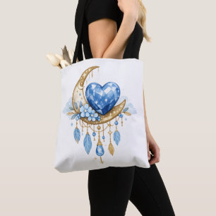 Boho Celestial Mond & Kristall Herz Tote Bag – Tasche