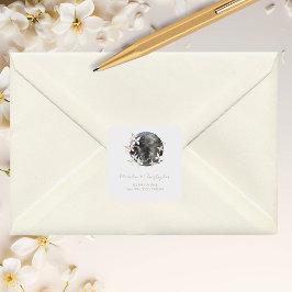 Boho Celestial Moon Floral Wedding Address Quadratischer Aufkleber