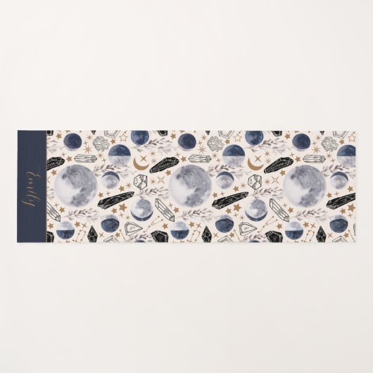 Boho Celestial Moon Phase Crystal Mystical Muster Yogamatte (Vorderseite (Horizontal))
