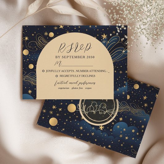Boho Celestial Night Wedding RSVP Card Karte