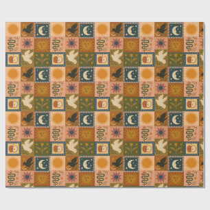 Boho Celestial Retro Sonne & Mond Geschenkpapier