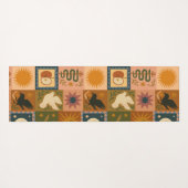 Boho Celestial | Retro Sonne & Mond Yogamatte (Rückseite (Horizontal))