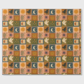 Boho Celestial | Retro Sun & Moon Geschenkpapier (Flach)