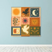 Boho Celestial | Retro Sun & Moon Leinwanddruck (Insitu (Holzboden))