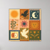 Boho Celestial | Retro Sun & Moon Leinwanddruck (Vorderseite)