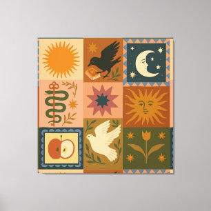 Boho Celestial   Retro Sun & Moon Leinwanddruck