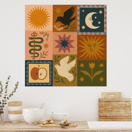 Boho Celestial | Retro Sun & Moon Poster (Küche)