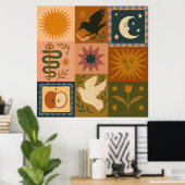 Boho Celestial | Retro Sun & Moon Poster (Heimbüro)