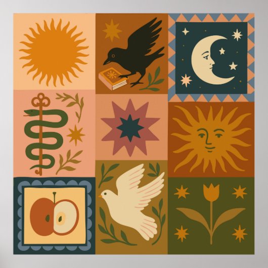 Boho Celestial | Retro Sun & Moon Poster (Vorne)