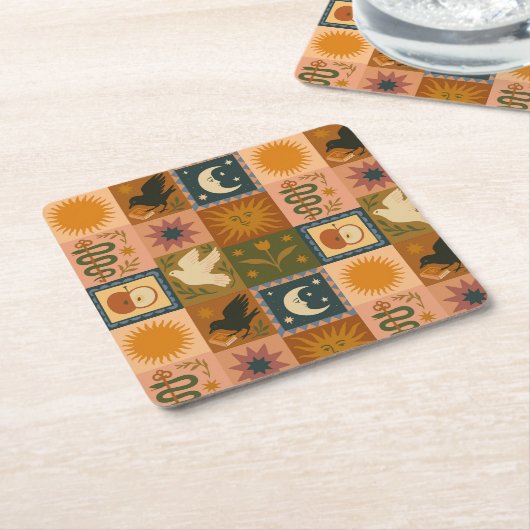 Boho Celestial | Retro Sun & Moon Rechteckiger Pappuntersetzer (angewinkelt)