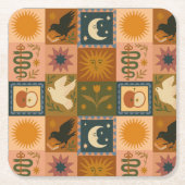 Boho Celestial | Retro Sun & Moon Rechteckiger Pappuntersetzer (Vorderseite)