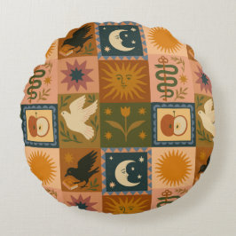 Boho Celestial | Retro Sun & Moon Rundes Kissen