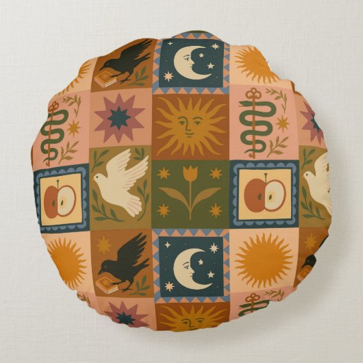 Boho Celestial | Retro Sun & Moon Rundes Kissen (Rückseite)