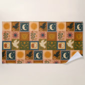 Boho Celestial | Retro Sun & Moon Strandtuch (Vorderseite)