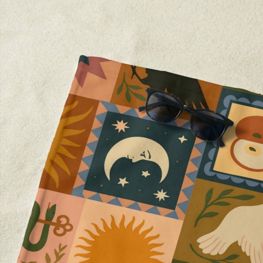 Boho Celestial | Retro Sun & Moon Strandtuch (Beispiel)