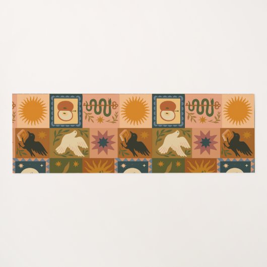 Boho Celestial | Retro Sun & Moon Yogamatte (Rückseite (Horizontal))